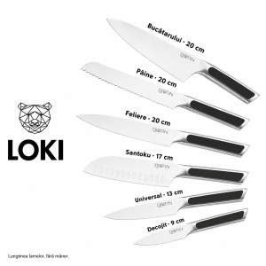 Set 6 Cutite de bucatarie Loki, lame inox satinat, manere cu insertii ABS negre - Img 2