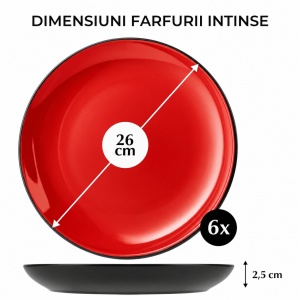 Set 6 Farfurii intinse fel principal, Le Papillon Red, ceramica, 26 cm - Img 2