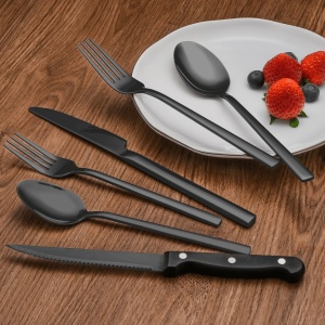 Set Tacamuri pentru 6 persoane, 36 piese cu cutit, furculita, lingura, inox 18/10, negru lucios - Img 5