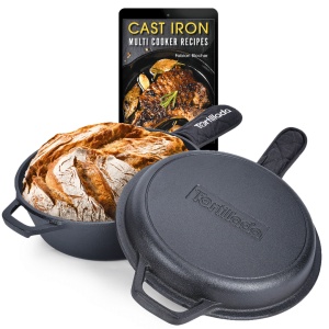 Tigaie inalta cu capac 2in1 reversibil, Tortillada, tip cuptor olandez Combo Cooker, fonta pre-asezonata, 26cm, 3.5L, manere fixe cu husa de protectie termorezistenta - Img 1