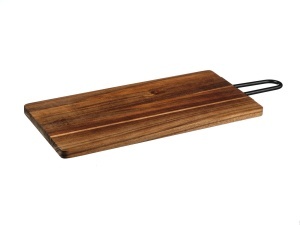 Tocător de bucătărie din lemn de salcâm STINE, cu mâner inox ergonomic, 39x19 cm - Img 1