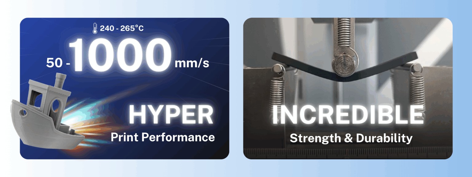 AzureFilm PETG Hyper Speed - viteză de printare 50-1000mm/s și rezistență incredibilă