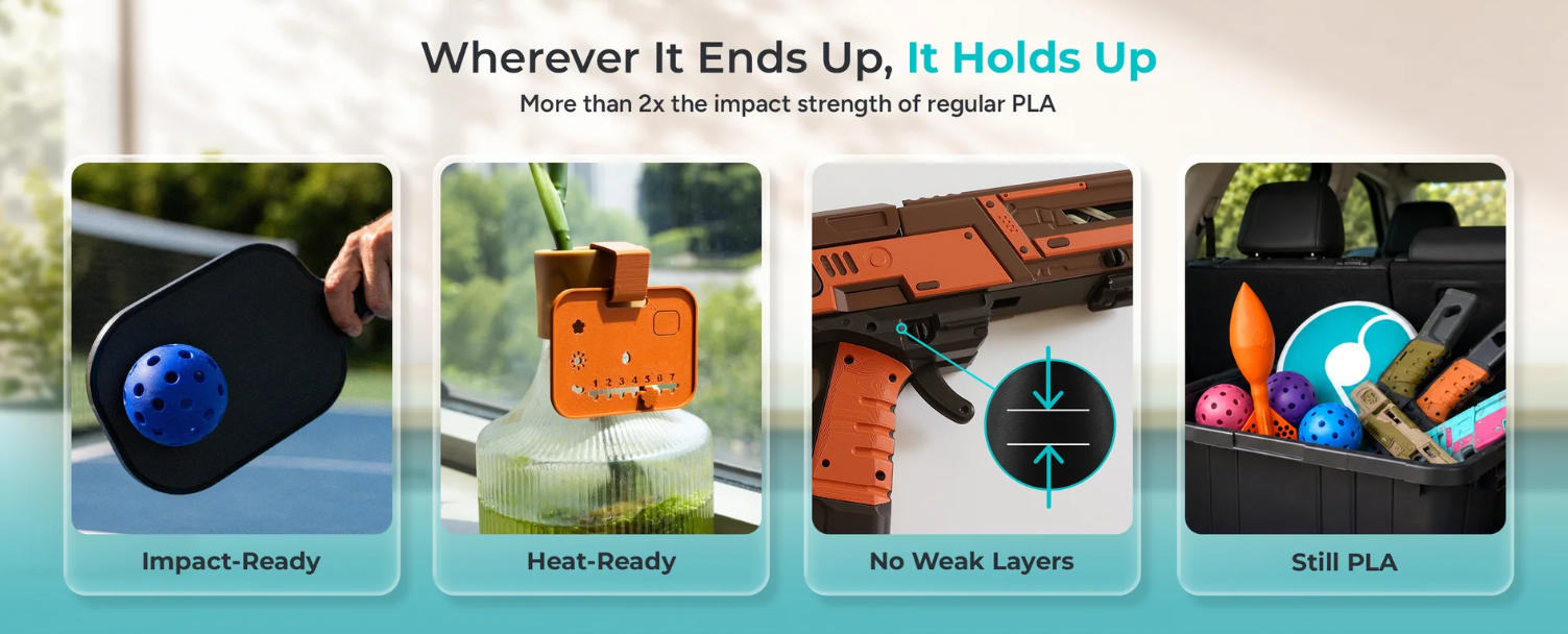 Polymaker HT-PLA Pro rezistent la impact, la caldura, fara straturi slabe, ramane PLA