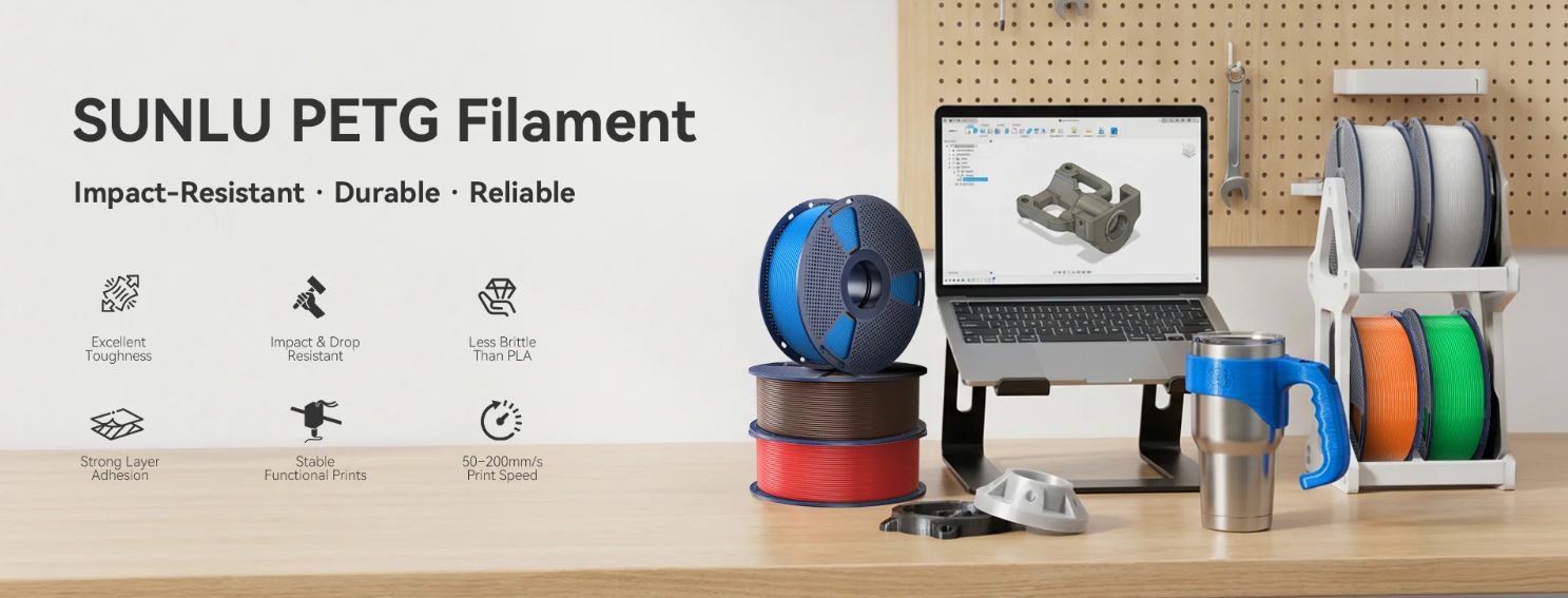 Specificații tehnice filament SUNLU PETG - temperatură duză, pat și diametru