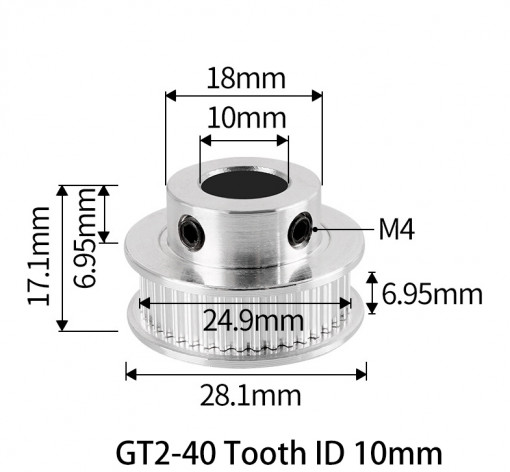 Fulie dintata 40 dinti pentru curea GT2 6mm ax 10mm