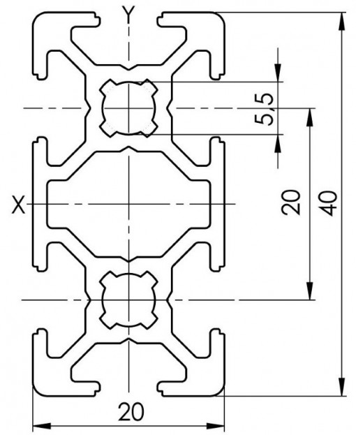 Profil aluminiu 20x40 slot 6 mm