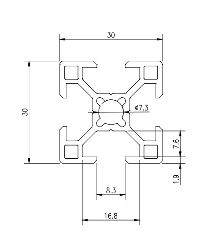Profil aluminiu 30×30 BH slot 8mm