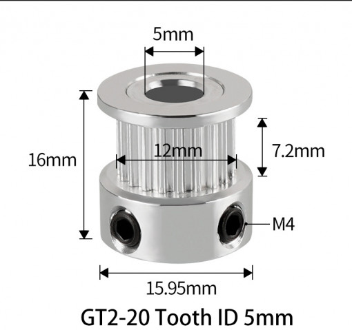 Fulie dintata 20 dinti pentru curea GT2 6mm ax 5mm