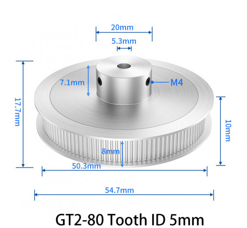 Fulie dintata 80 dinti pentru curea GT2 6mm ax 5mm