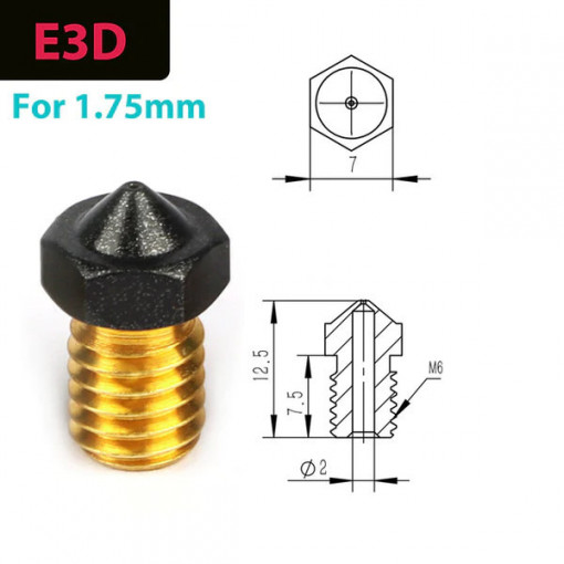 Duza din Alama placata cu teflon 1.2mm compatibila E3d