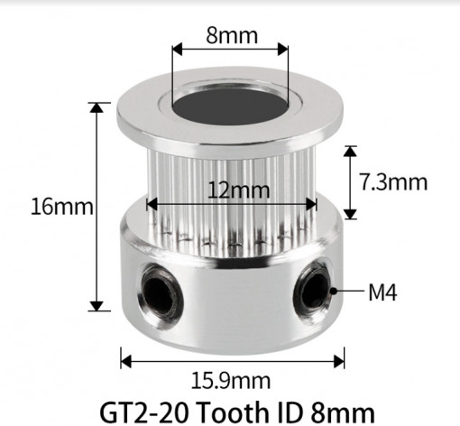 Fulie dintata 20 dinti pentru curea GT2 6mm ax 8mm
