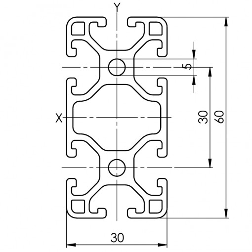 Profil aluminiu 30x60 slot 6mm light