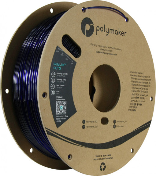 Filament POLYMAKER PolylLite PETG Translucent Blue 1Kg