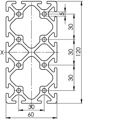 Profil aluminiu 60x120 slot 6mm