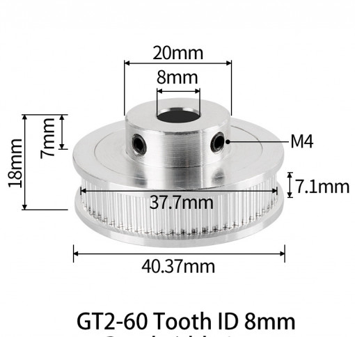 Fulie dintata 60 dinti pentru curea GT2 6mm ax 8mm