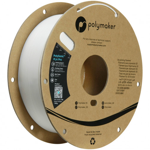 Filament POLYMAKER PolySonic HIGH SPEED PLA PRO White-1Kg