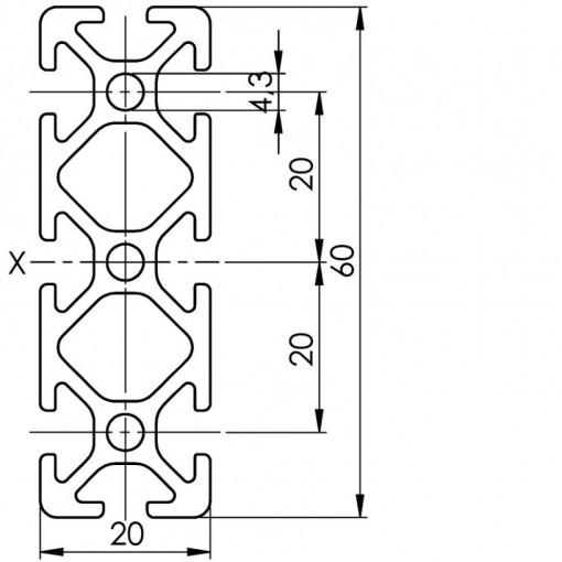 Profil aluminiu 20x60 slot 5 mm