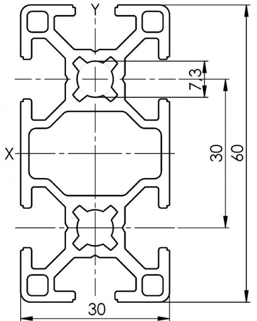 Profil aluminiu 30x60 slot 8mm