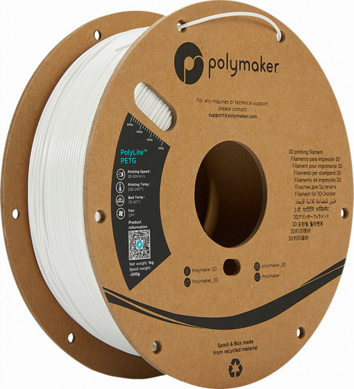 Filament POLYMAKER PolylLite PETG True White 1Kg