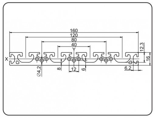 Profil aluminiu canal T 160x16 slot 8mm