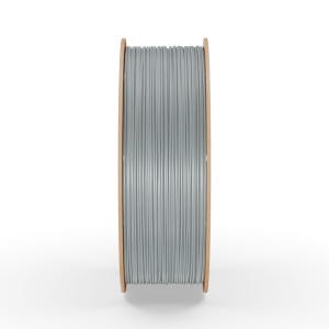 Rolă filament PETG FiberWORKS gri, vedere laterală a filamentului înfășurat