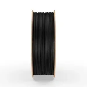 Rolă filament PLA FiberWORKS negru, vedere laterală a filamentului înfășurat