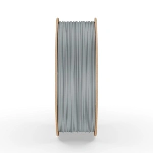 Rolă filament PLA FiberWORKS gri, vedere laterală a filamentului înfășurat