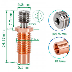 Surub tranzitie termica V6 Bi-Metal titan-cupru cu flansa