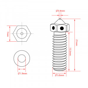 Duza Volcano din alama 1.mm tip E3D