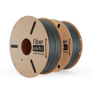 Rolă filament PLA FiberWORKS grafit, vedere frontală cu eticheta Fiberlogy