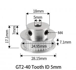 Fulie dintata 40 dinti pentru curea GT2 6mm ax 5mm - Img 1