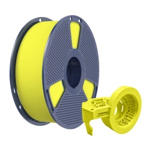 Detaliu de aproape cu textura firului de Filament Sunlu PETG High-Speed Matte Yellow 1kg, disponibil pe reprapmania.ro.
