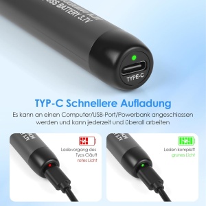 Indicator LED la portul de încărcare USB-C al ciocanului de lipit: roșu în timpul încărcării, verde când încărcarea este completă