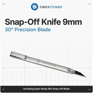 Cuțit de precizie snap-off CNC Kitchen de 9mm, văzut din spate, cu logo gravat pe mânerul din oțel inoxidabil și clips