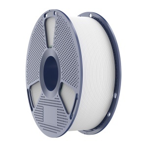 Rolă de Filament Sunlu PETG High-Speed Matte White 1kg integrată într-un sistem de printare 3D.