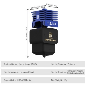 Hotend Panda Juicer SF - H/A, Bambu Lab H2D/A1/A1 mini 0.4mm - Img 5