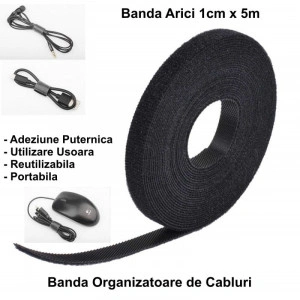 Banda cu arici tip VELCRO 1cm x 5m negru