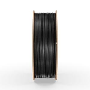 Rolă filament PETG FiberWORKS negru, vedere laterală a filamentului înfășurat
