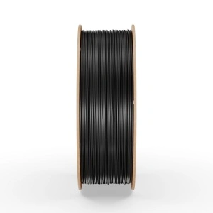 Rolă filament PETG FiberWORKS negru, vedere laterală a filamentului înfășurat