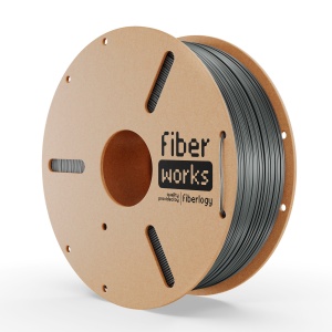 Rolă filament PETG FiberWORKS grafit, vedere frontală cu eticheta Fiberlogy