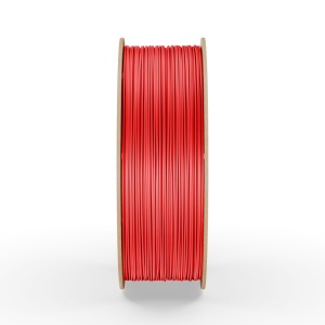 Rolă filament PETG FiberWORKS roșu, vedere laterală a filamentului înfășurat