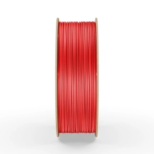 Rolă filament PETG FiberWORKS roșu, vedere laterală a filamentului înfășurat