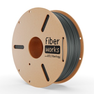 Rolă filament PLA FiberWORKS grafit, vedere frontală cu eticheta Fiberlogy