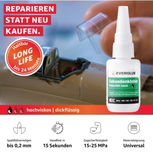 Everglue Super Glue vâscozitate ridicată 20g, timp de uscare și valabilitate produs