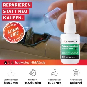 Everglue Super Glue vâscozitate ridicată 20g, timp de uscare și valabilitate produs