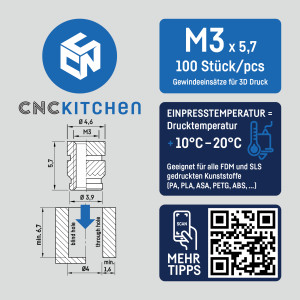 Piulite inserabile CNC Kitchen- M3 standard-pachet 10 bucati