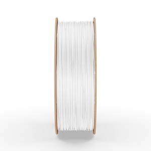 Rolă filament PETG FiberWORKS alb, vedere laterală a filamentului înfășurat