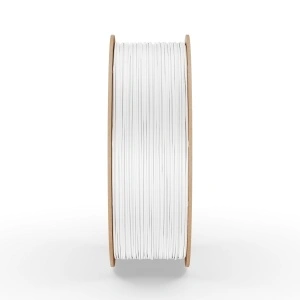 Rolă filament PETG FiberWORKS alb, vedere laterală a filamentului înfășurat