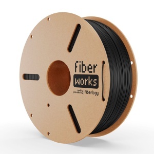 Rolă filament PLA FiberWORKS negru, vedere frontală cu eticheta Fiberlogy