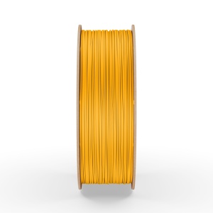 Rolă filament PLA FiberWORKS galben, vedere laterală a filamentului înfășurat